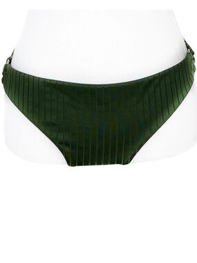 Hollister Olive Green Ribbed Gold Side Ring Moderate Coverage Bikini Bottoms L